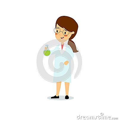 Girl chemist conducts an experiment. Vector cartoon girl. Vector Illustration