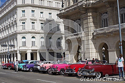 Convertible vintage cars parked in Havana, Cuba Editorial Stock Photo