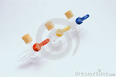 Converting devices part of the System for intravenous infusions Stock Photo
