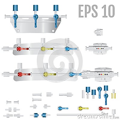 Converting devices part of the System for intravenous infusions Vector Illustration