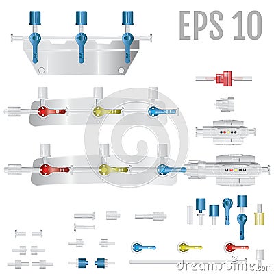 Converting devices part of the System for intravenous infusions Vector Illustration