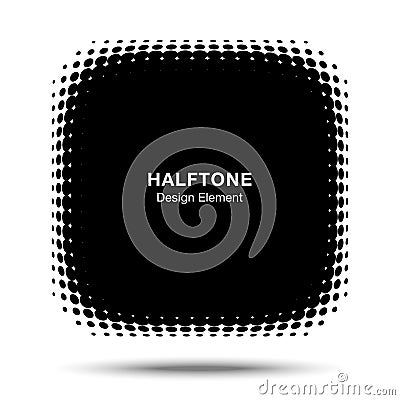 Convex black abstract vector distorted angle rounded square frame halftone dots logo for new technology background. Vector Illustration
