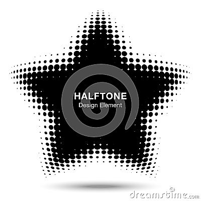 Convex black abstract vector distorted star frame halftone dots logo emblem for new technology pattern background. Vector Illustration