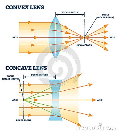 Convex and concave lens, vector illustration diagrams Vector Illustration