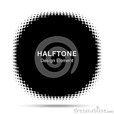 Convex distorted black abstract vector circle frame halftone dots logo emblem for new technology pattern background. Vector Illustration