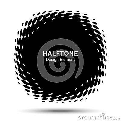 Convex distorted black abstract vector circle frame halftone dots logo emblem for new technology pattern background. Vector Illustration