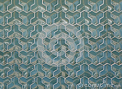 Convex green tiles of regular geometric shape with curved facets as background or backdrop Stock Photo