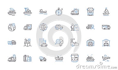 Conveyance line icons collection. Transportation, Delivery, Shipment, Logistics, Transfer, Carriage, Movement vector and Vector Illustration