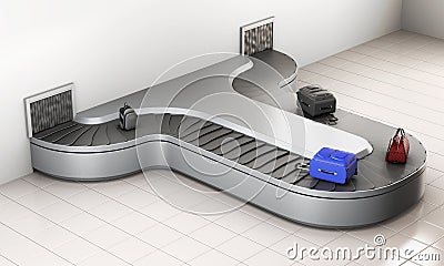 Conveyer belt at the airport. Baggage claim. 3d rendering Stock Photo