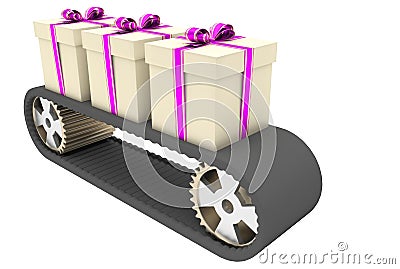 Conveyer belt and gifts Cartoon Illustration