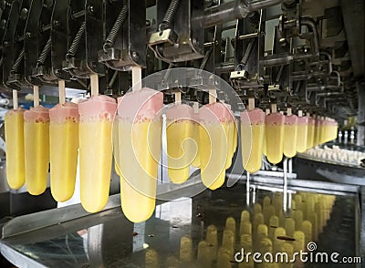 Conveyor automatic lines for the production of ice cream Stock Photo