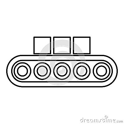 Conveyor belt airport tape baggage passengers luggage box production line automated manufacturing contour outline line icon black Vector Illustration