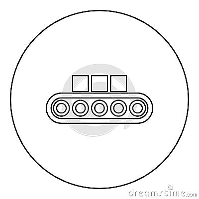 Conveyor belt airport tape baggage passengers luggage box production line automated manufacturing icon in circle round black Vector Illustration