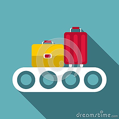 Conveyor belt with baggage icon, flat style Vector Illustration