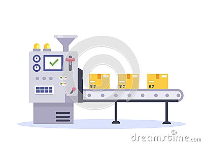 Technology and packing concept in flat style. Industrial machine vector illustration. Vector Illustration