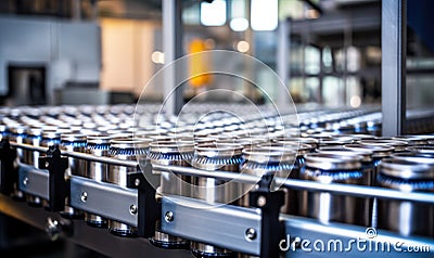 Conveyor Belt in Factory Moving Metal Objects Stock Photo