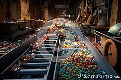 conveyor belt with sorted recyclables Stock Photo