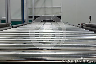 The conveyor chain, and conveyor belt on production line set up in clean room area Stock Photo