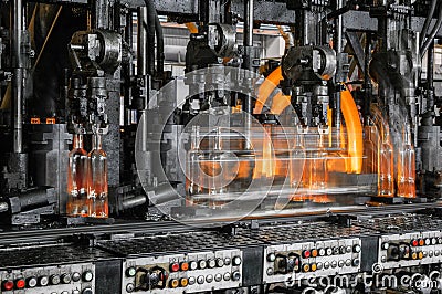 The production of glass bottles factory Stock Photo