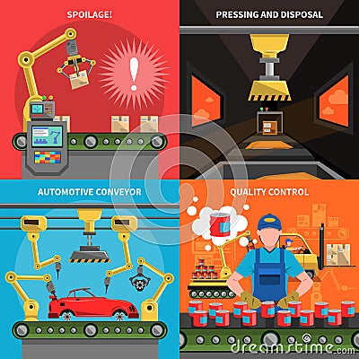 Conveyor Icons Set Vector Illustration