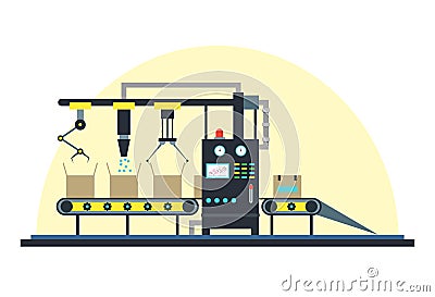 Conveyor Machine Fully Automatic Production Line. Vector Vector Illustration