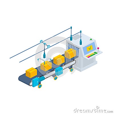 Conveyor vector illustration. Isometric industrial production li Vector Illustration