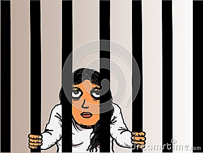 Convicted Prisoner Woman Jail Cell Vector Illustration