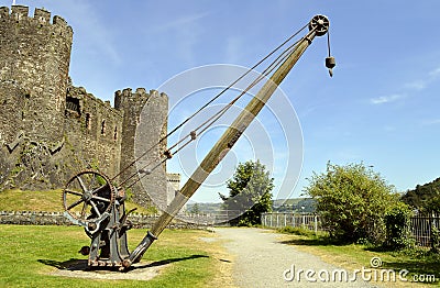 Conwy castle old lifting equipment Stock Photo