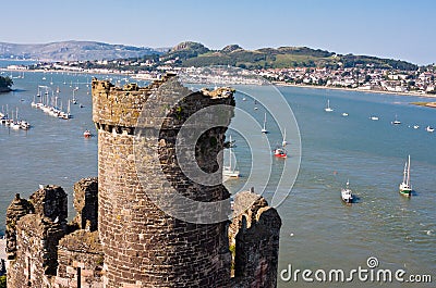 Conwy River and Castle in Wales, UK Stock Photo