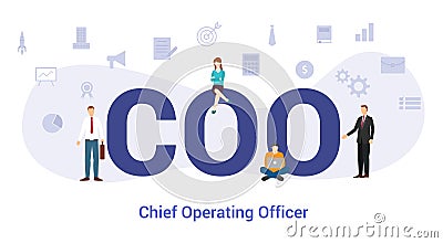Coo chief operating officer concept with big word or text and team people with modern flat style - vector Cartoon Illustration