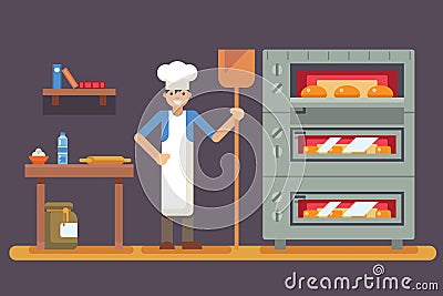 Cook baker cooking bread icon on bakery background Vector Illustration