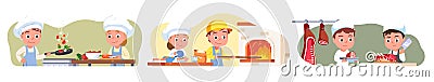 Cook, chef, baker, butcher people cooking food Vector Illustration