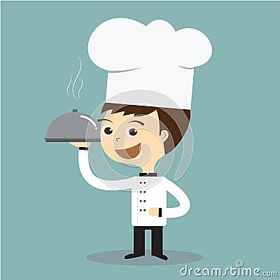 Cook chef holding hot plate with smoking vector Vector Illustration