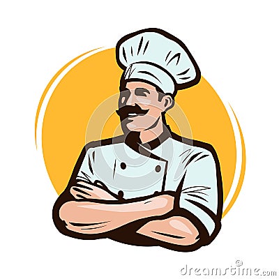 Cook, chef logo or label. Restaurant concept. Cartoon vector illustration Vector Illustration