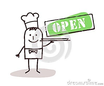 Cook chef with open sign Vector Illustration