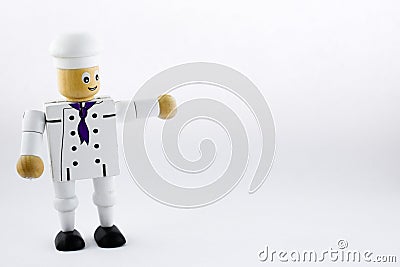 Cook chef. wooden toy cook chef figure. isolated cook chef Stock Photo