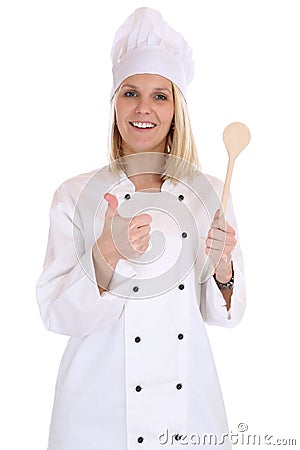 Cook cooking job young thumbs up isolated Stock Photo