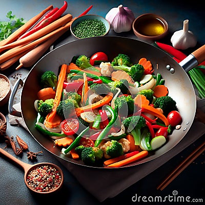 The cook cooks a vegetable stew for vegetarians in a saucepan Stock Photo