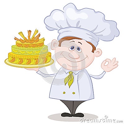 Cook with holiday cake Vector Illustration