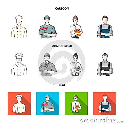 Cook, painter, teacher, locksmith mechanic.Profession set collection icons in cartoon,flat,monochrome style vector Vector Illustration