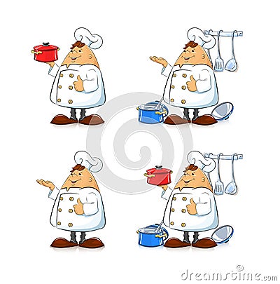 Cook with pan and tableware Vector Illustration