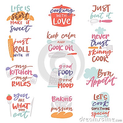 Cook sign vector cooking or bakery lettering and cookery or baking typography template to print illustration set of text Vector Illustration