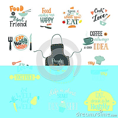 Cook sign vector cooking or coffee lettering and cookery or baking typography template to print illustration set of text Vector Illustration