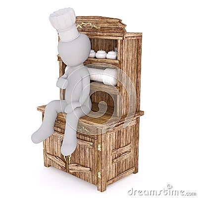 Cook sitting on kitchen cupboard Stock Photo
