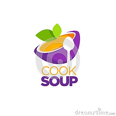 Cook Soup, vector logo template with image of cartoon bowl Vector Illustration