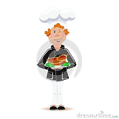 Cook with Thanksgiving fried chicken Vector Illustration