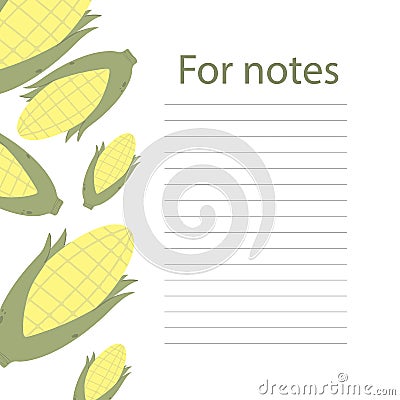 Cookbook page vector template. A place to write recipes. Vector illustration. Corn theme Cartoon Illustration