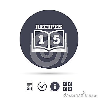 Cookbook sign icon. 15 Recipes book symbol. Vector Illustration