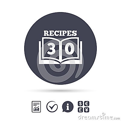 Cookbook sign icon. 30 Recipes book symbol. Vector Illustration