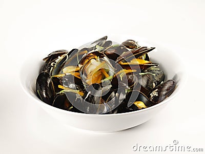 Cooked Blue Mussel in a Bowl Stock Photo